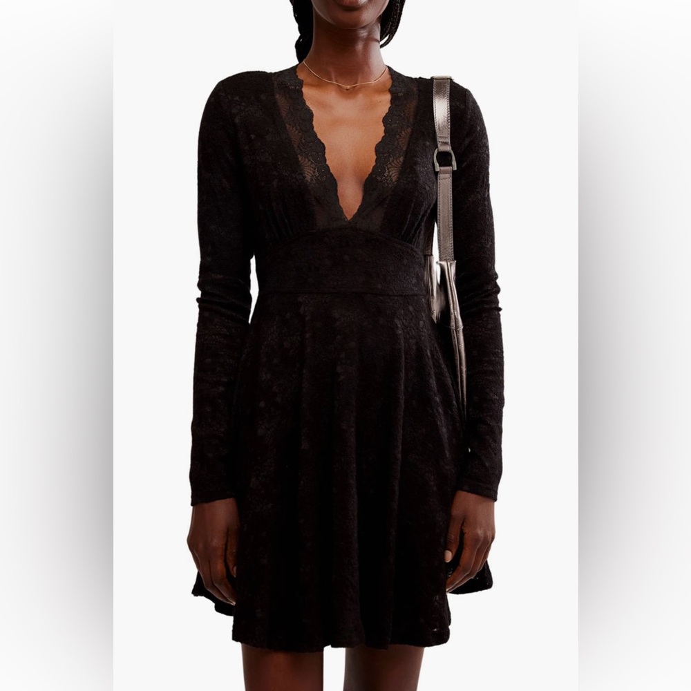 Free People Black Floral Long Sleeve Lace Dress
